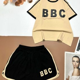 Đồ bộ thun cotton quần đùi áo tay ngắn in chữ BBC - DBO4440