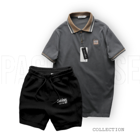 Set Bộ Nam Áo Polo Cổ Bẻ Thêu Chữ KK Quần Short Thun