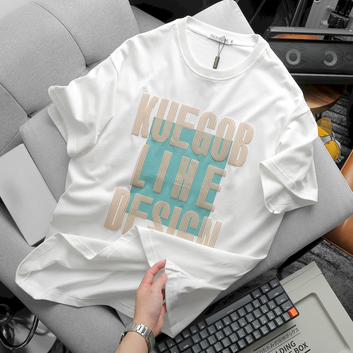 Áo Thun Nam Cổ Tròn Pack Horse Oversize In Chữ Sọc Big Size 110kg