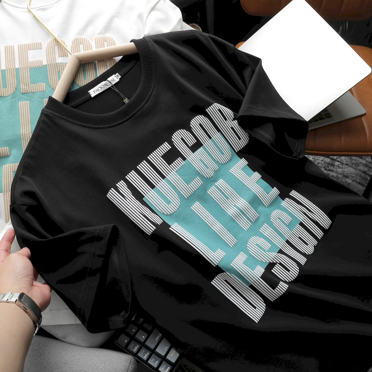 Áo Thun Nam Cổ Tròn Pack Horse Oversize In Chữ Sọc Big Size 110kg