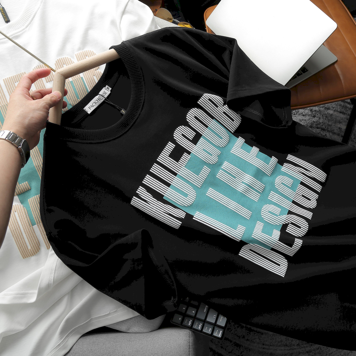 Áo Thun Nam Cổ Tròn Pack Horse Oversize In Chữ Sọc Big Size 110kg