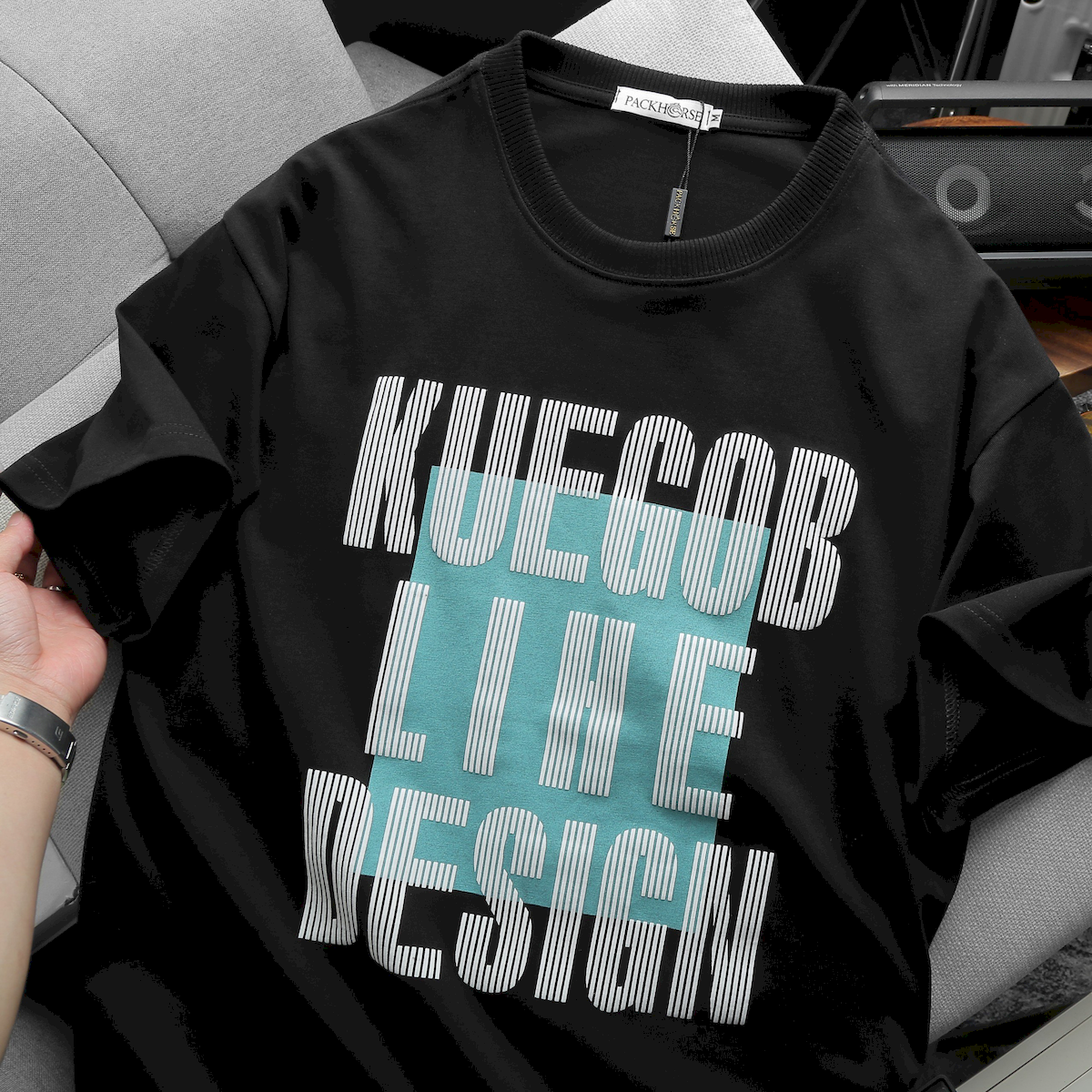 Áo Thun Nam Cổ Tròn Pack Horse Oversize In Chữ Sọc Big Size 110kg