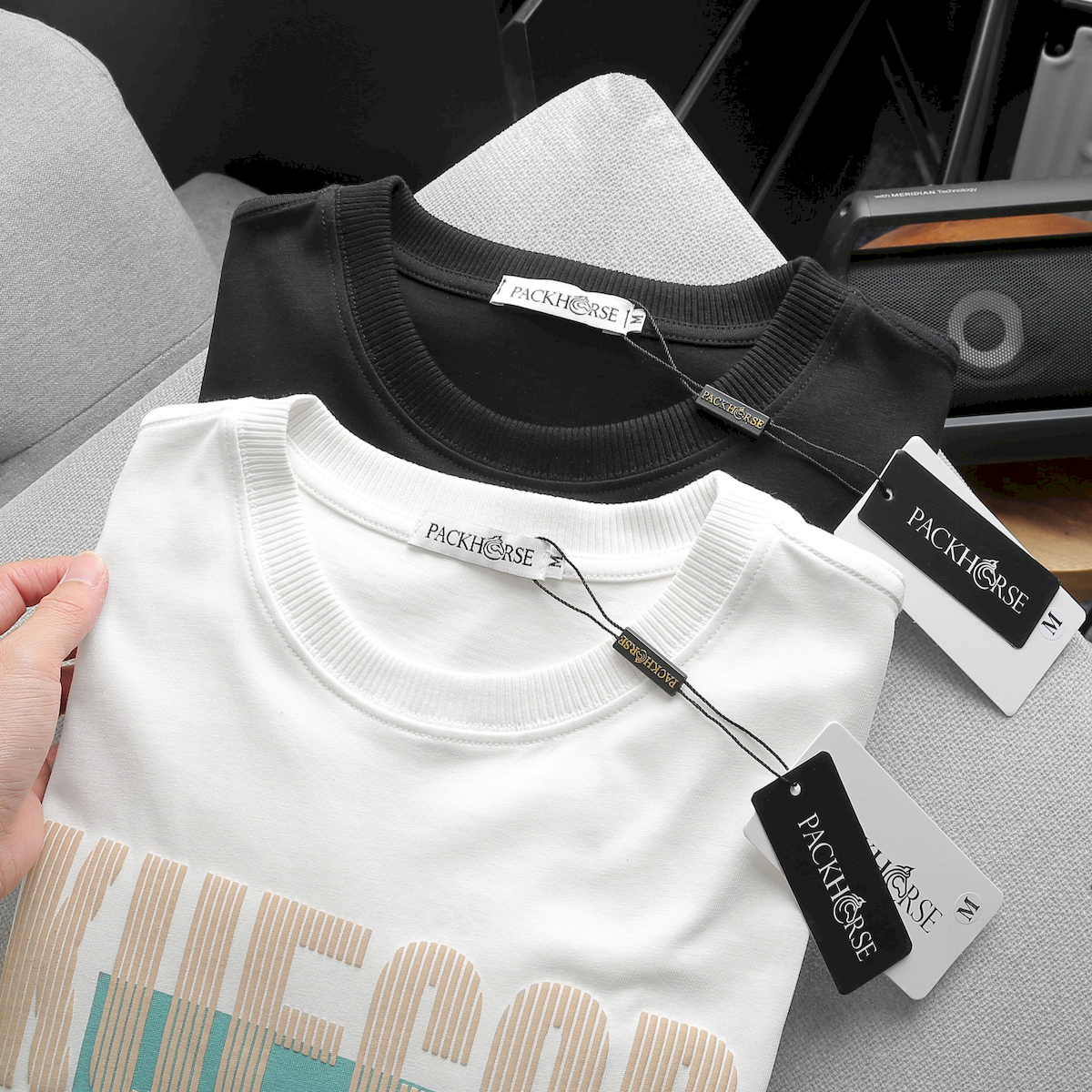 Áo Thun Nam Cổ Tròn Pack Horse Oversize In Chữ Sọc Big Size 110kg