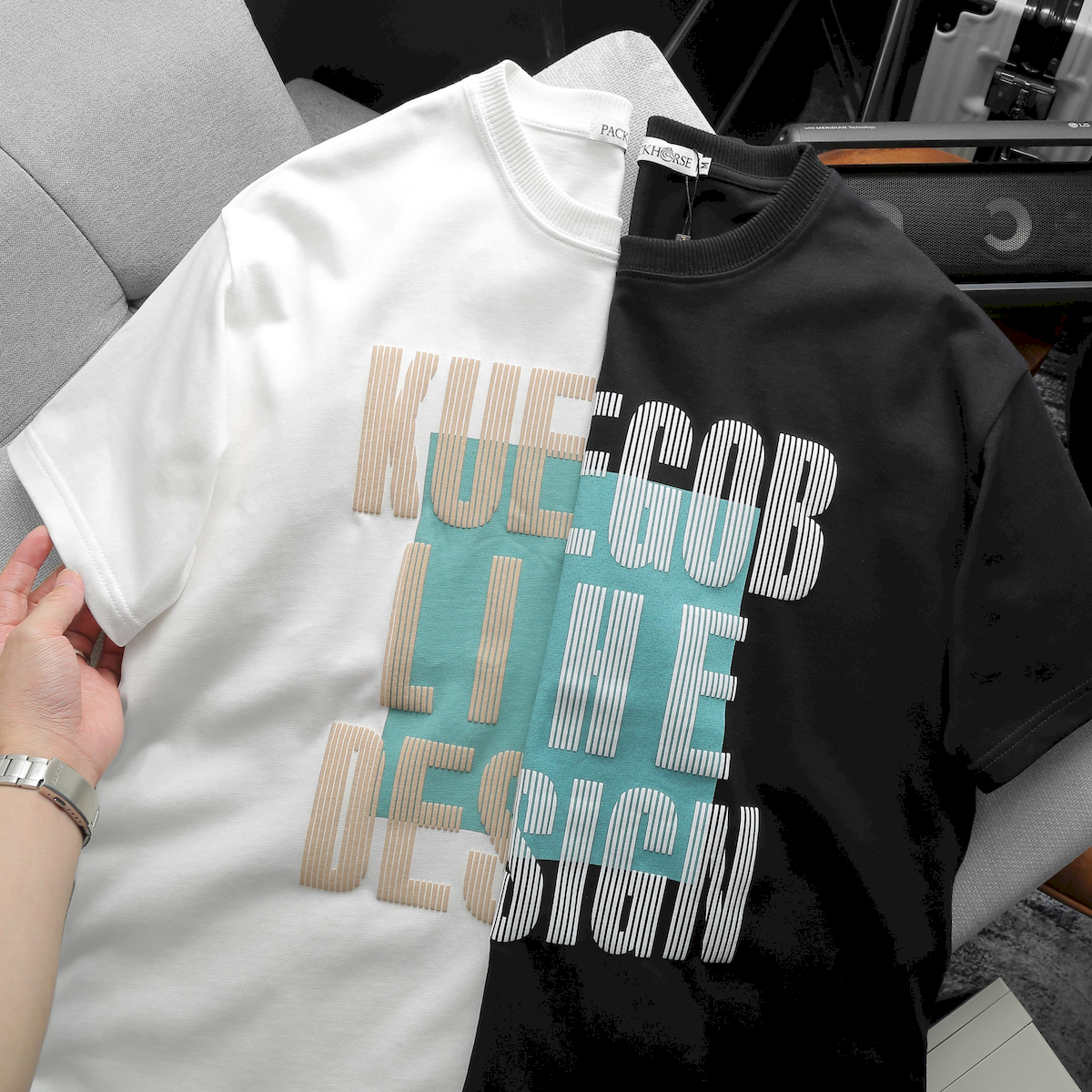 Áo Thun Nam Cổ Tròn Pack Horse Oversize In Chữ Sọc Big Size 110kg