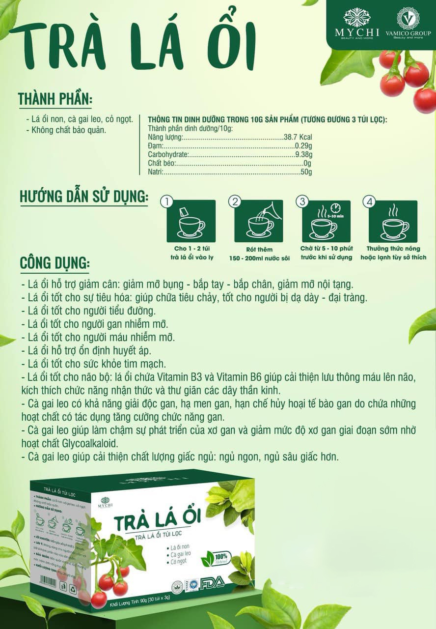 Bỏ sỉ trà Lá Ổi Mychi Hộp 30 gói Bỏ sỉ trà Lá Ổi Mychi Hộp 30 gói