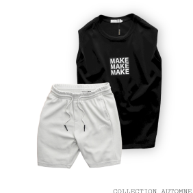 Set Bộ Nam Áo Ba Lỗ In Chữ Make Quần Short Thun Thêu Chữ Boston