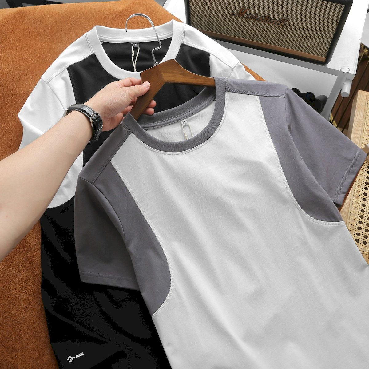 24337_z5463802822449-6e6a3324dd381cf10f9affb143aabcf6_20240522102734-2.png Áo Thun Nam Cổ Tròn Tay Phối Màu (Có Size 3x) - AB518