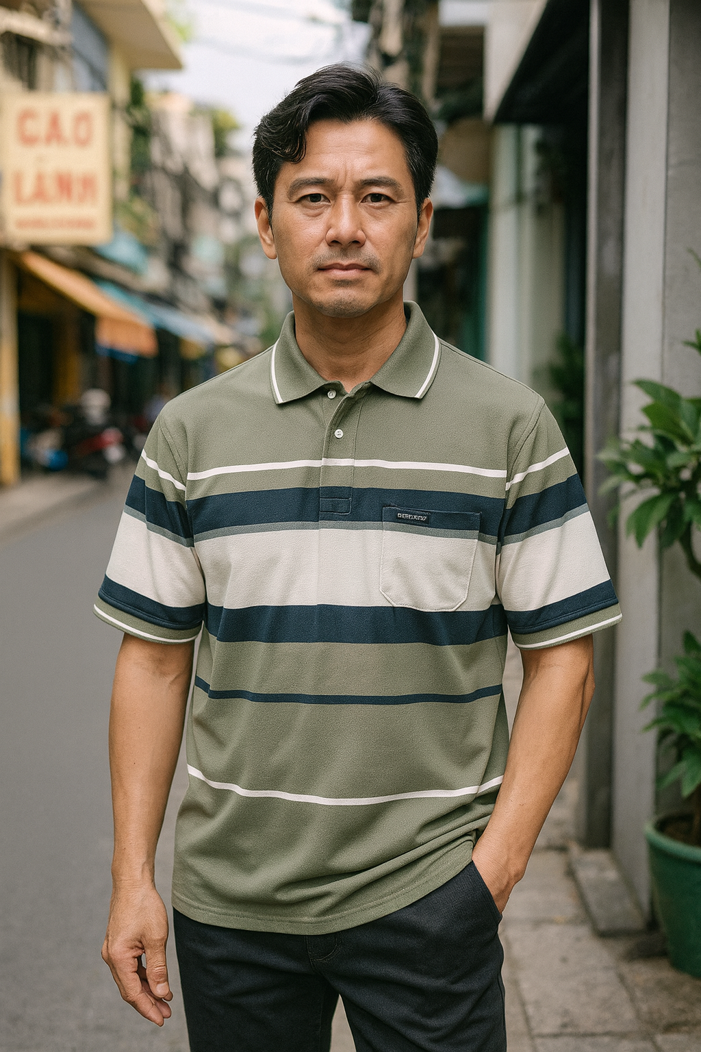 Kho sỉ áo Thun Sọc Nam Trung Niên Cổ Bẻ Có Túi Thun Cotton Cao Cấp (Có size 3x)