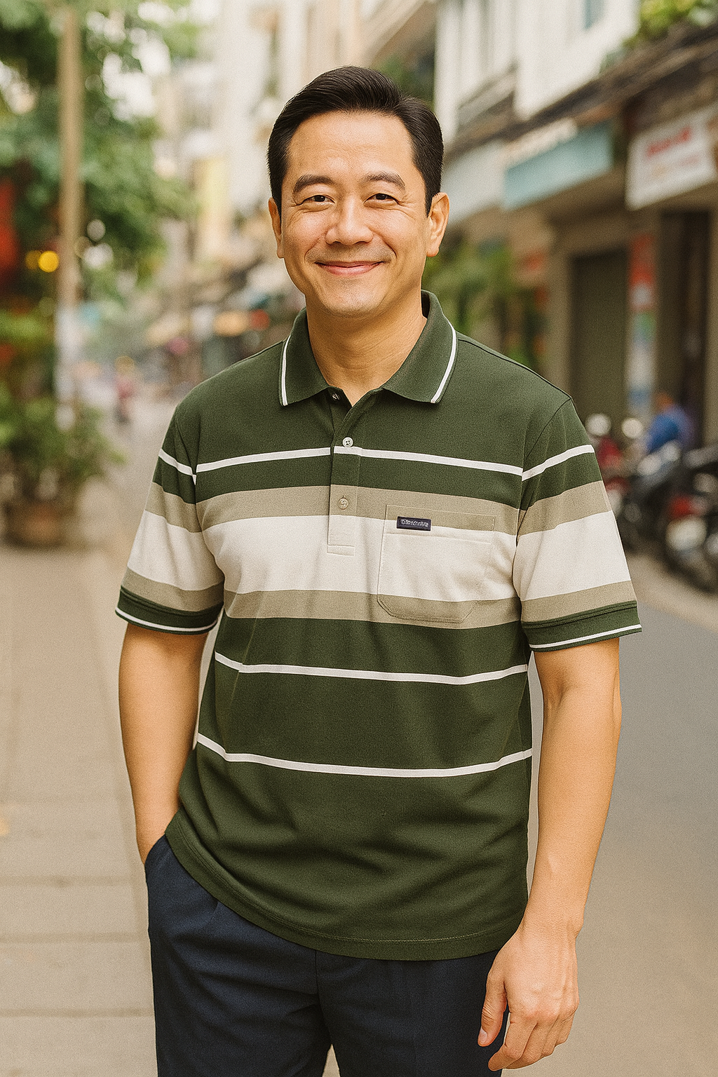 Kho sỉ áo Thun Sọc Nam Trung Niên Cổ Bẻ Có Túi Thun Cotton Cao Cấp (Có size 3x)