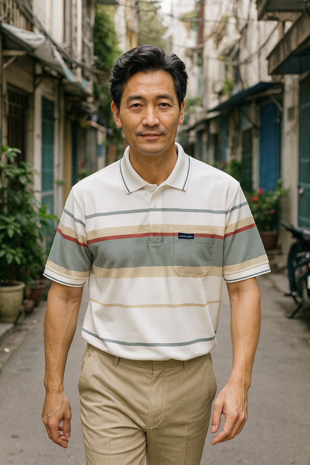 Kho sỉ áo Thun Sọc Nam Trung Niên Cổ Bẻ Có Túi Thun Cotton Cao Cấp (Có size 3x)