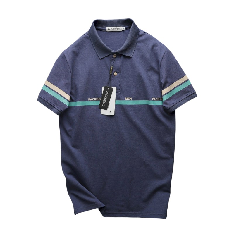 Áo Thun Nam Cổ Bẻ Pack Horse Viền 2 Sọc (Có Size 3x)