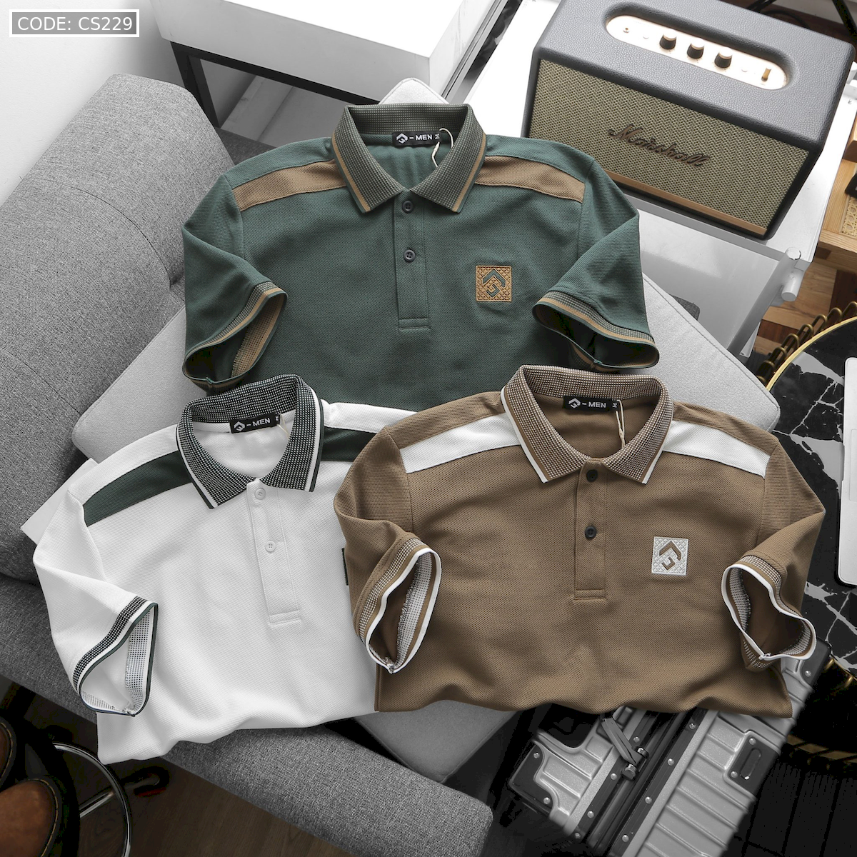 Shop sỉ áo Thun Nam Cổ Bẻ Thêu Nổi Logo Lục Giác (Có size 3x)