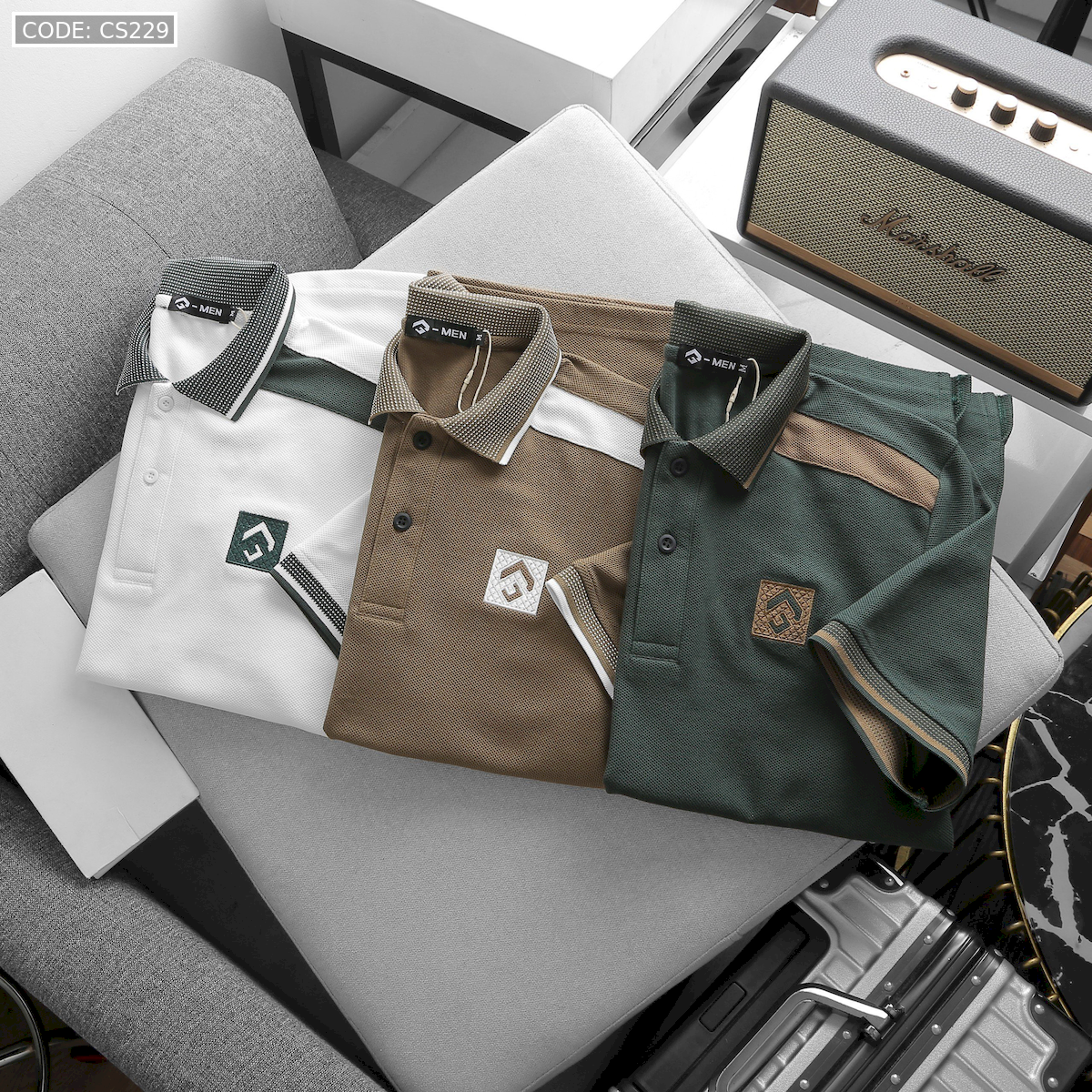 Shop sỉ áo Thun Nam Cổ Bẻ Thêu Nổi Logo Lục Giác (Có size 3x)