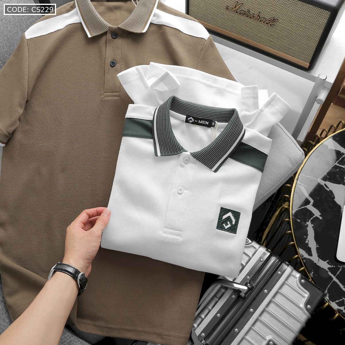 Shop sỉ áo Thun Nam Cổ Bẻ Thêu Nổi Logo Lục Giác (Có size 3x)