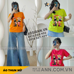 Áo Thun Thái Nữ Cổ Tròn In Hình Nhiều Gấu Labubu Size M(40-60kg) - AG1424
