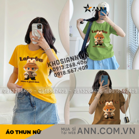 Áo Thun Thái Nữ Cổ Tròn In Hình Gấu Vàng Labubu Size M(40-60kg) - AG1426