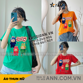 Áo Thun Thái Nữ Cổ Tròn In Hình Ba Gấu Labubu Size M(40-60kg) - AG1427