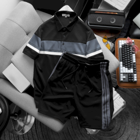 Set Bộ Nam Pack Horse Áo Thun Polo Sọc Ngang Quần Short Thể Thao