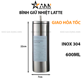 Bình Giữ Nhiệt Iced Americano Inox 304 - Ly Giữ Nhiệt Inox Kèm Ống Hút 600ml - BGNLT304