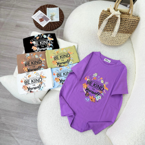 Áo Thun Thái Nữ Cổ Tròn Form Đại In Chữ Be Kind To Yourself Size XL(65-85kg) - AG1439