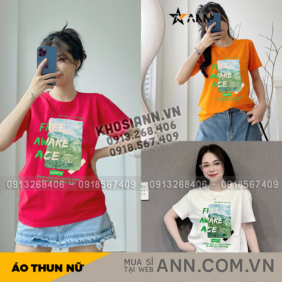 Áo Thun Thái Nữ Cổ Tròn Form Đại In Chữ Free Awake Ace Size XL(65-85kg) - AG1447