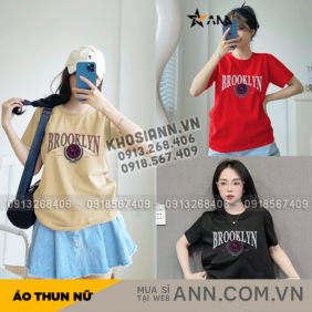 Áo Thun Thái Nữ Cổ Tròn Form Rộng In Chữ Brooklyn Size L (55-75kg) - AG1449