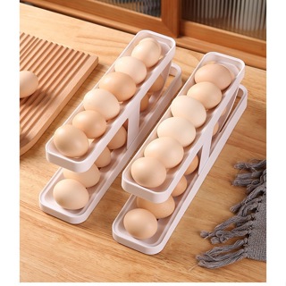 Khay Đựng Trứng Tự Lăn - Khay Đựng Trứng 2 Tầng Thiết Kế Gọn Gàng 36x8x10,5cm Khay Đựng Trứng Tự Lăn - Khay Đựng Trứng 2 Tầng Thiết Kế Gọn Gàng 36x8x10,5cm