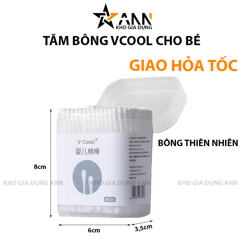 24868_19_20250319184135-1.png Hộp 200 Tăm Bông Ngoáy Tai - Tăm Bông Vcool 2 Đầu Tròn Và Dẹt Cho Bé Sơ Sinh 8x6x3.5cm - TBCB01