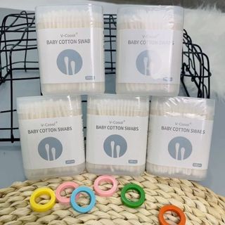 24868_vn-11134207-7r98o-lyn3dlco6jpp4e-tn_20240817122912-3.jpg Hộp 200 Tăm Bông Ngoáy Tai - Tăm Bông Vcool 2 Đầu Tròn Và Dẹt Cho Bé Sơ Sinh 8x6x3.5cm - TBCB01