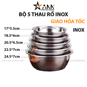 Bộ 5 Thau Rổ Inox 304 Cao Cấp - B5TRIN01
