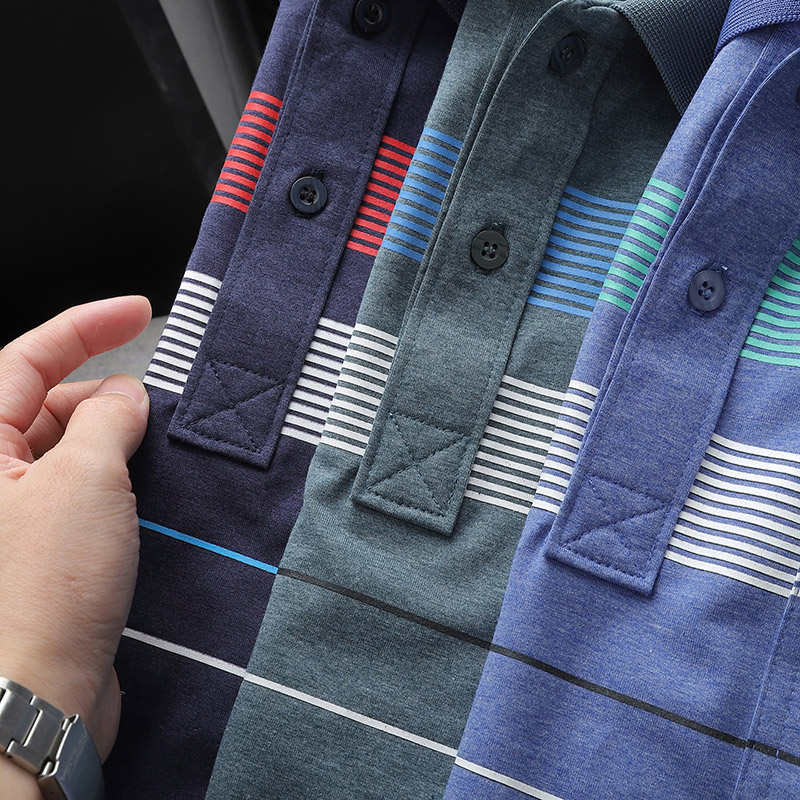 Giá sỉ áo Thun Nam Cổ Bẻ Có Túi Hoạ Tiết Sọc Ngang In Dẻo (Có size 3x)