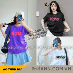 Áo Thun Thái Nữ Cổ Tròn Form Rộng In Chữ BOSS Size L (55-75kg) - AG1450