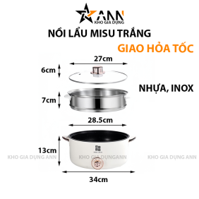 Nồi Lẩu Sumi Trắng 2 Tầng Bếp Điện 34x26cm - NLSMT2T01