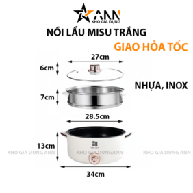 Nồi Lẩu Sumi Trắng 2 Tầng Bếp Điện 34x26cm - NLSMT2T01