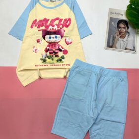 Đồ bộ quần lửng áo tay ngắn in chữ miucho - DBO5022
