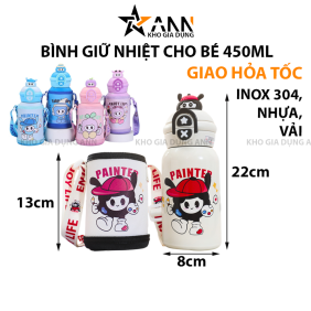 Bình Nước Giữ Nhiệt Cho Bé In Hoạt Hình Có Quai Đeo 450ml - BGNCB01