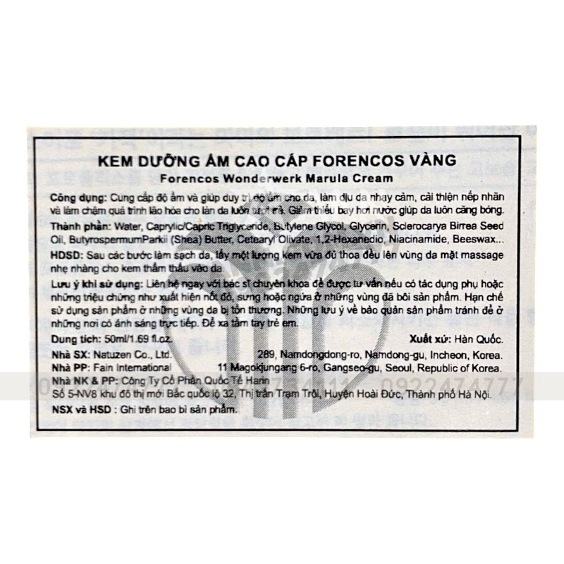 25250_kem-duong-forencos-vang-tem-photoroom-1_20240925092411-2.jpg Kem Dưỡng Forencos Màu Vàng Wonderwerk Marula Cream 50ml - 8809058911533