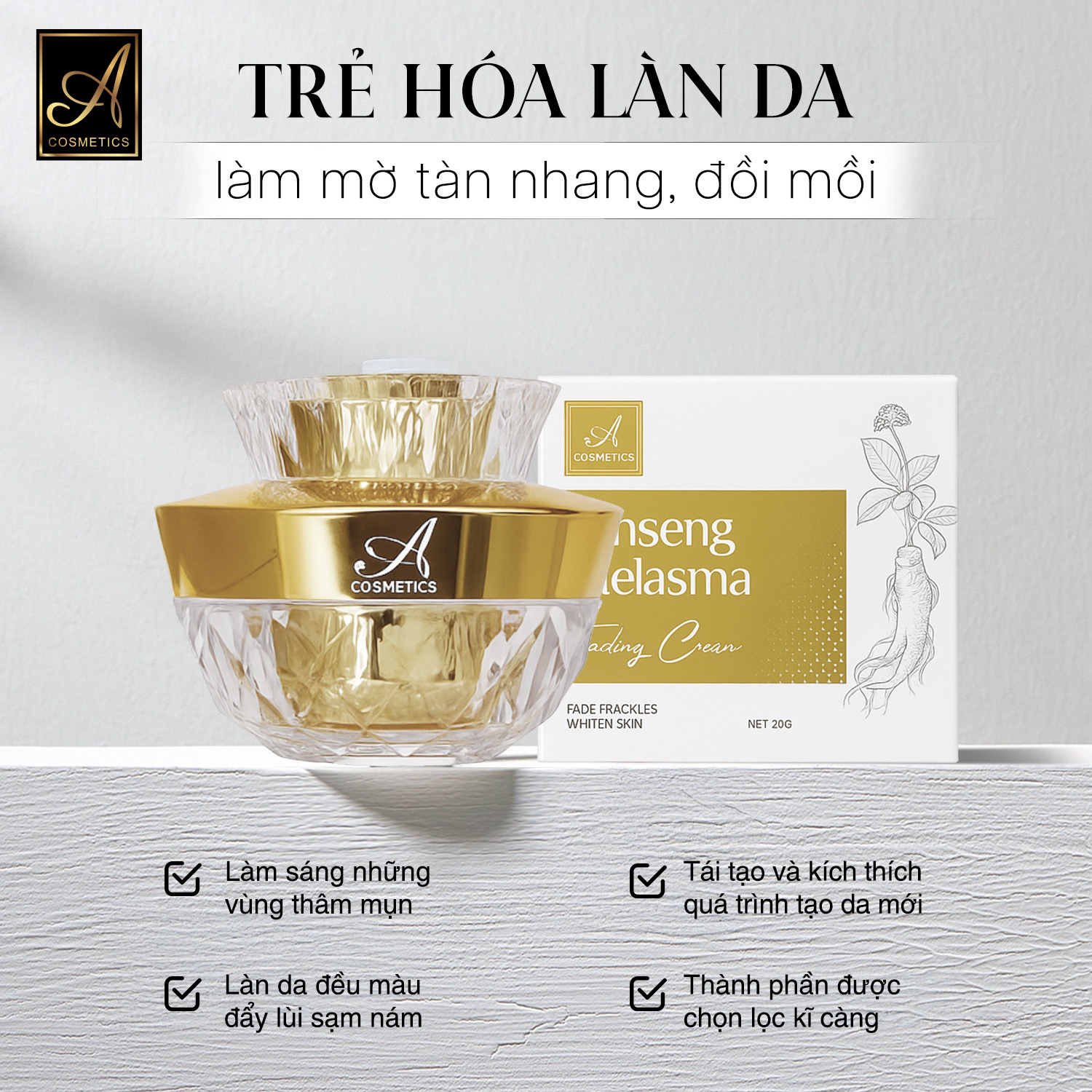 Bỏ sỉ kem Face Nám Nhân Sâm Ginseng Melasma A Cosmetics 2024 Mỹ Phẩm Phương Anh