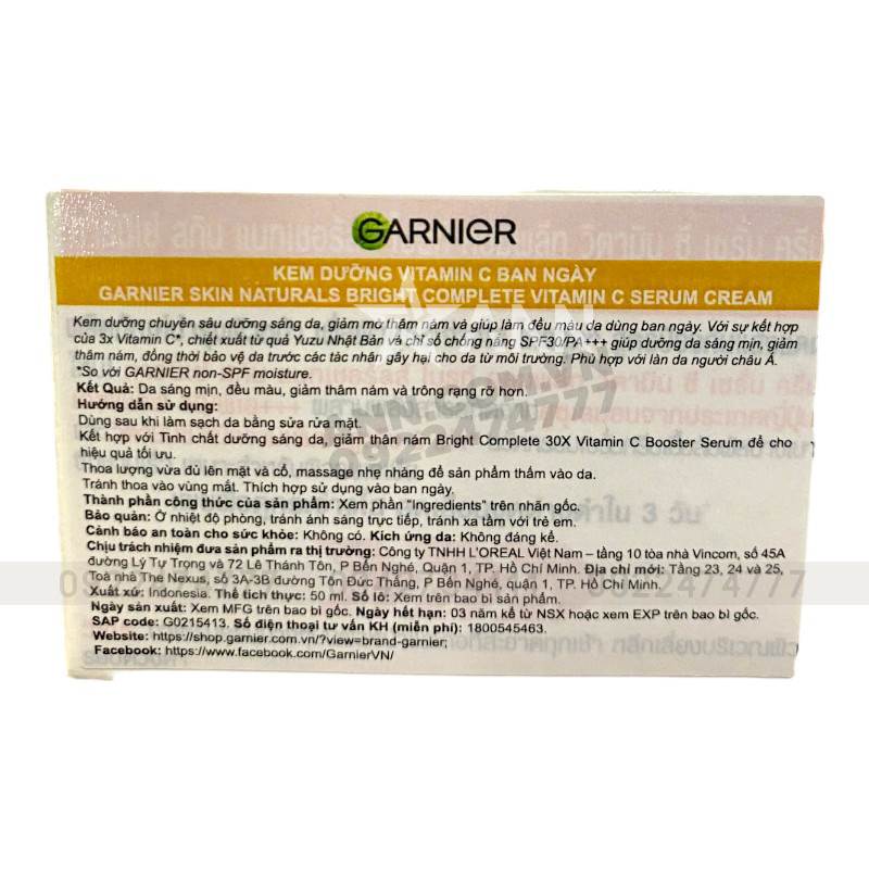 25381_tem-photoroom-4_20241007110433-3.jpg Kem Dưỡng Garnier Vitamin C Ban Ngày Bright Complete Vitamin C Serum Cream SPF30 PA+++ 50ml - 8991380700050