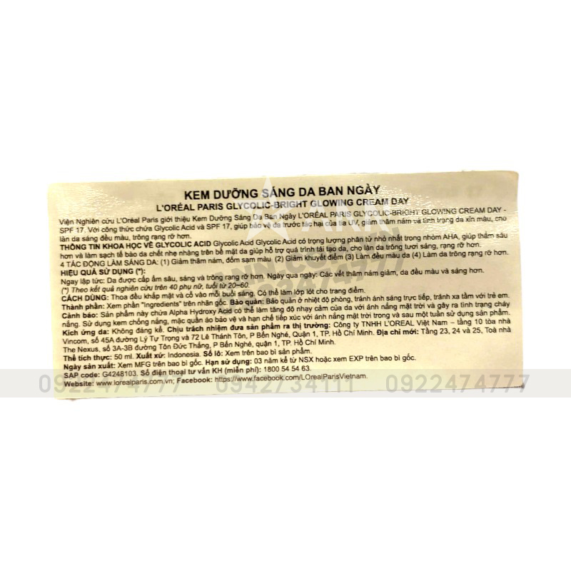 25391_srm-aa-trang-photoroom-1_20241007174932-4.jpg Kem Dưỡng Trắng Da Loreal Paris Ban Ngày Glycolic-Bright Glowing Cream Day SPF 17 50ml - 8994993016525