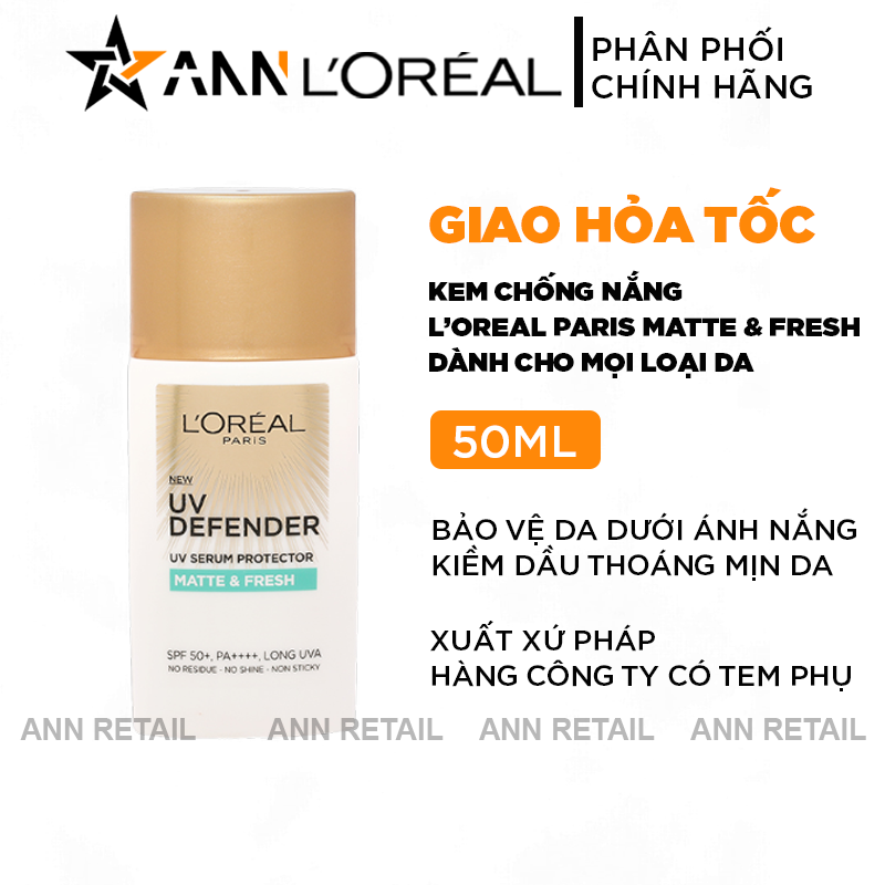 25393_bia_20241008103730-4.png Kem Chống Nắng Loreal Paris Kiềm Dầu Thoáng Mịn Da Matte & Fresh With Airlicium SPF50+ PA++++ 50ml - 8994993014705