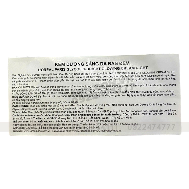 25448_kem-duong-loreal-dem-tem-photoroom_20241016113614-6.jpg Kem Dưỡng Trắng Da Loreal Paris Ban Đêm Glycolic-Bright Glowing Cream Night 50ml Loreal - 8994993016563