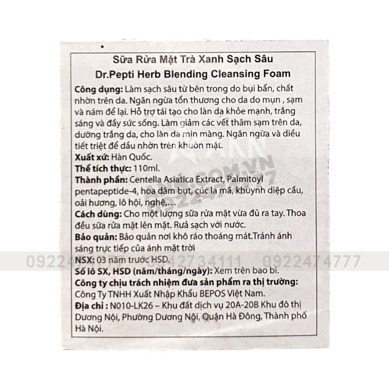 Chuyên sỉ sữa Rửa Mặt Dr.Pepti Hàn Quốc Herb Blending Chiết Xuất Trà Xanh 110ml phù hợp da dầu mụn, da nhạy cảm Chuyên sỉ sữa Rửa Mặt Dr.Pepti Hàn Quốc Herb Blending Chiết Xuất Trà Xanh 110ml phù hợp da dầu mụn, da nhạy cảm