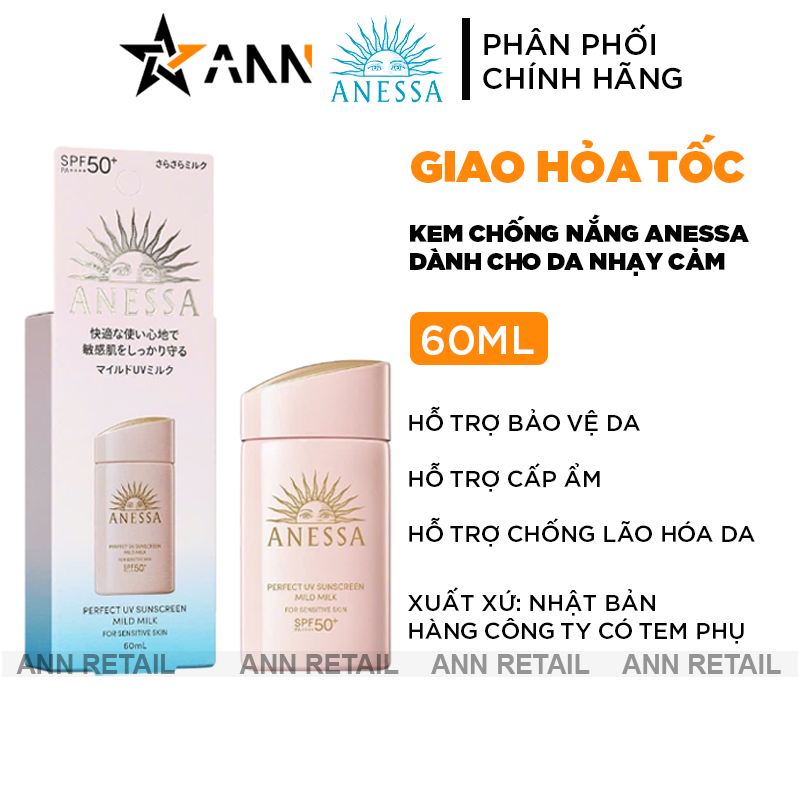 25573_5_20241031104525-1.png Kem Chống Nắng Anessa Hồng Perfect UV Sunscreen Mild Milk SPF50+/PA++++ Cho Da Nhạy Cảm & Da Trẻ Em 60ml - 4909978131586