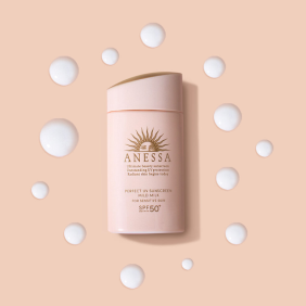 Kem Chống Nắng Anessa Hồng Perfect UV Sunscreen Mild Milk SPF50+/PA++++ Cho Da Nhạy Cảm & Da Trẻ Em 60ml
