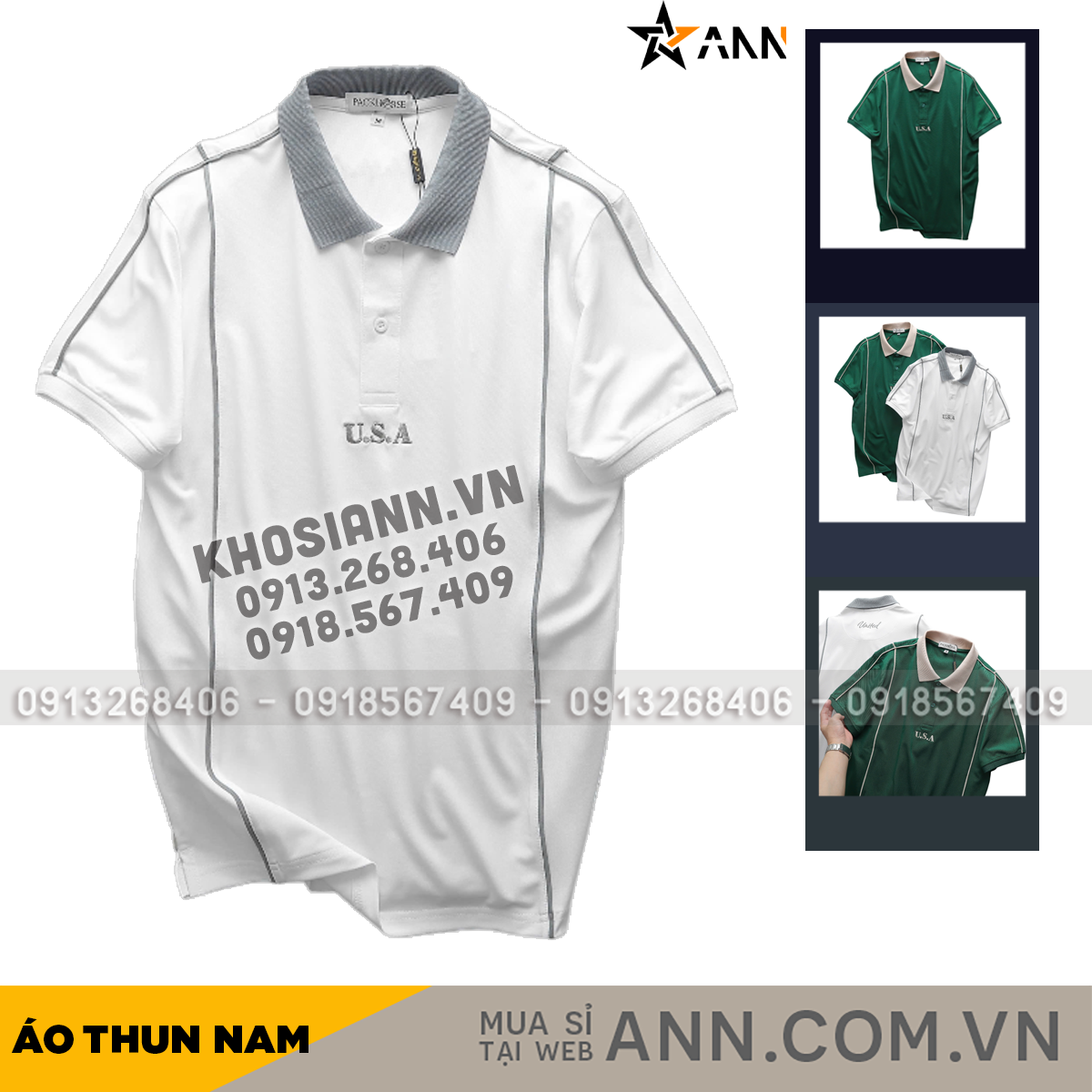 25588_bia_20241102100032-12.png Áo Thun Nam Cổ Bẻ Pack Horse Thêu Nổi Chữ U.S.A (Có Size 3x) - CS236