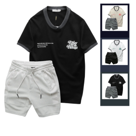 Set Bộ Nam Áo Thun Cổ Tròn In Chữ Enjoy The Process + Quần Short Thun Thể Thao Cao Cấp