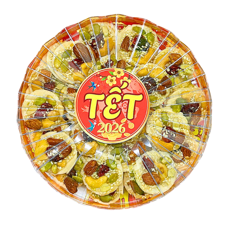 Hộp Bánh Đồng Tiền Ngũ Vị Hạt Sun Khía 350G Hộp Quà Tết 2026 Hộp Bánh Đồng Tiền Ngũ Vị Hạt Sun Khía 350G Hộp Quà Tết 2026