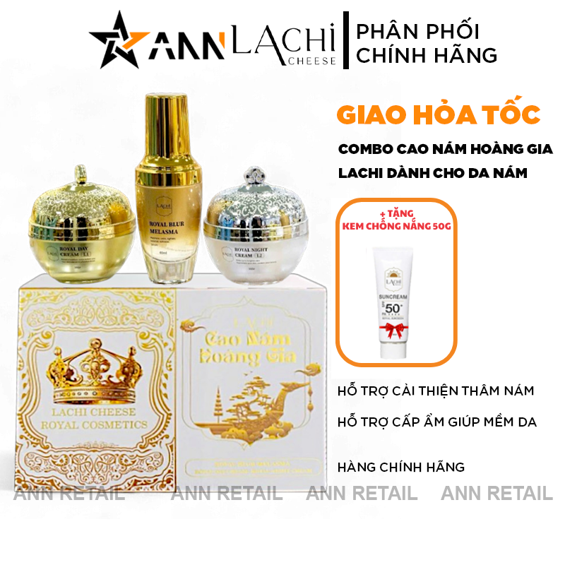 Combo Cao Nám Hoàng Gia Lachi (Serum + Kem Face Ban Ngày + Kem Face Ban Đêm) Giúp Mờ Nám Trắng Da