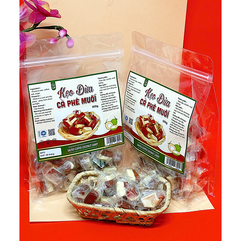 Kẹo Dừa Cà Phê Muối Túi Zip 500g Kẹo Dừa Cà Phê Muối Túi Zip 500g
